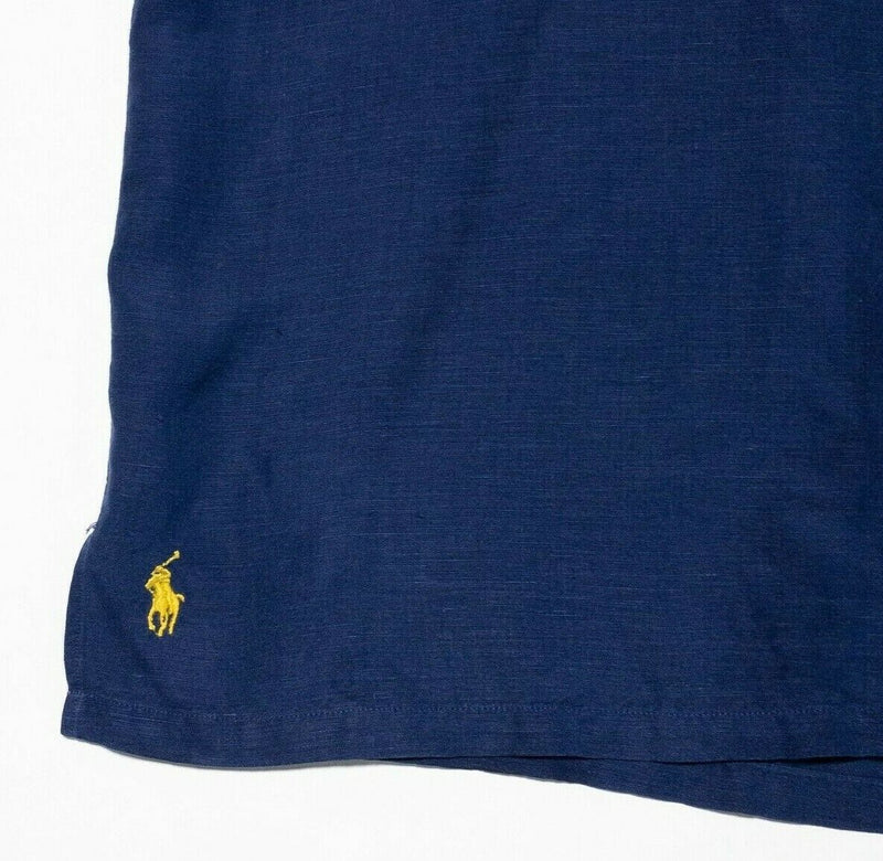 Polo Ralph Lauren Shirt Camp Shirt Mens Large/XL Linen Silk Blend Navy Blue Loop