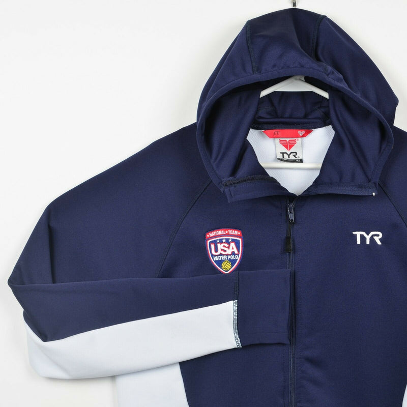 USA Water Polo Men's Medium National Team TYR Full Zip Hood Navy Warm-Up Jacket