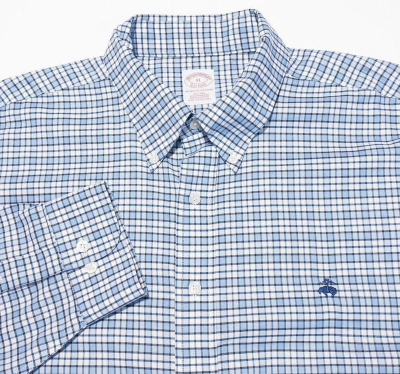 Brooks Brothers Shirt XL Men's Non-Iron Button-Down Blue Check Long Sleeve Logo