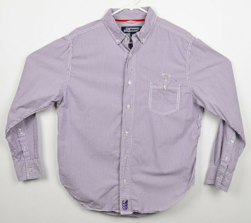 Canterbury New Zealand Men's Sz Large Purple Striped Button-Down Shirt