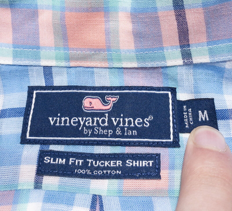 Vineyard Vines Medium Slim Fit Men's Tucker Shirt Long Sleeve Pink Blue Plaid