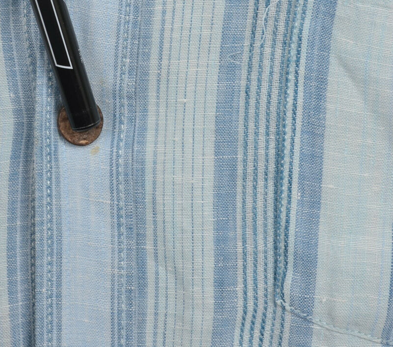 Tommy Bahama Men's Sz XL 100% Linen Blue Striped Resort Hawaiian Shirt