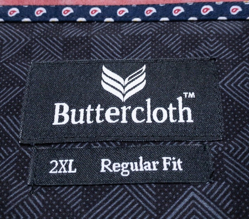 Butter Cloth Shirt 2XL Regular Fit Men's Flip Cuff Black Geometric Long Sleeve