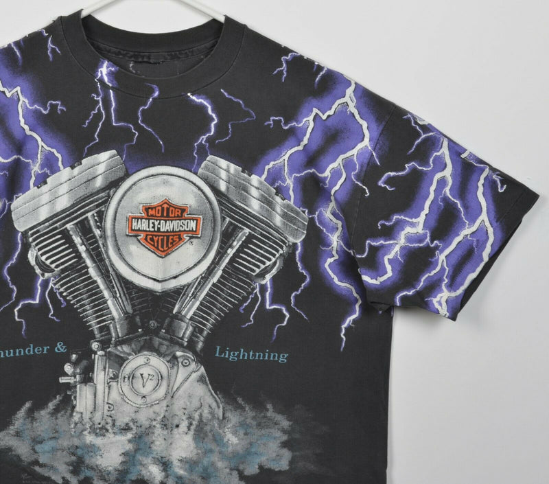 Harley-Davidson Men's XL? Thunder Lightning All Over Print Vintage 90s T-Shirt