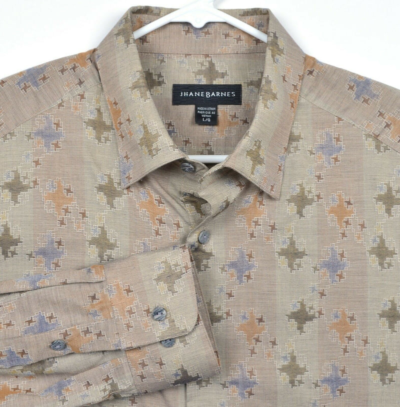 Jhane Barnes Men's Sz Large Multi-Color Geometric Star Button-Down Shirt