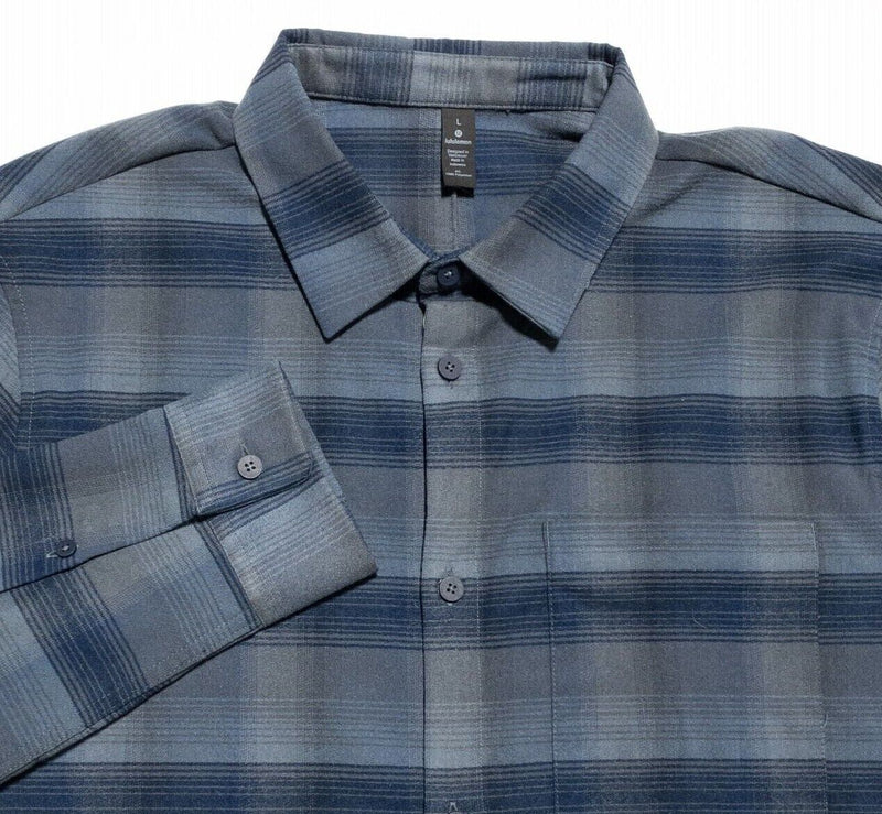 Lululemon Mason's Peak Flannel Large Men's Shirt Blue Plaid Long Sleeve Stretch