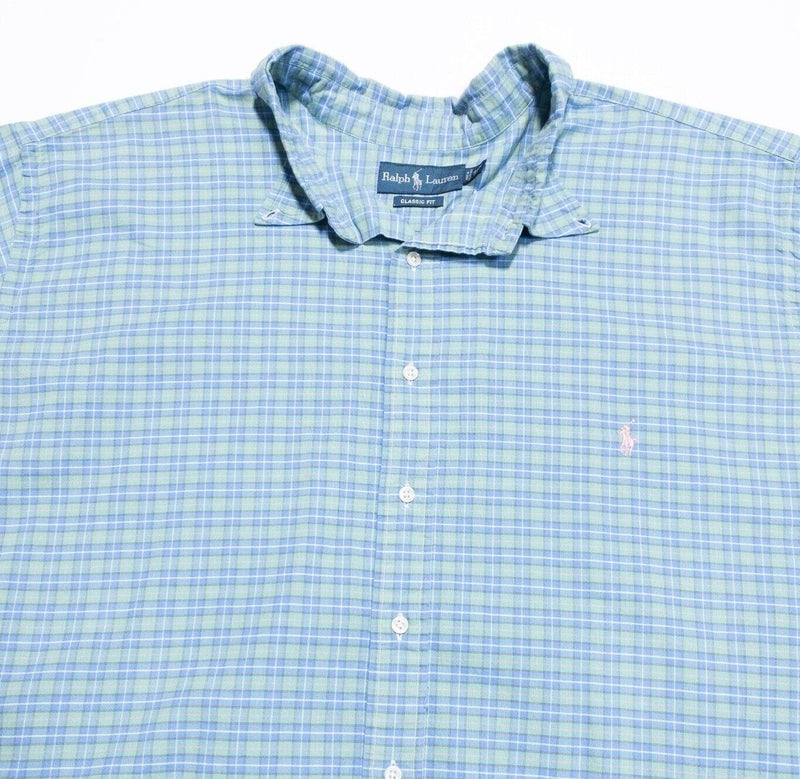 Polo Ralph Lauren 4XB Shirt Men's Big & Tall Classic Fit Green Blue Check Button