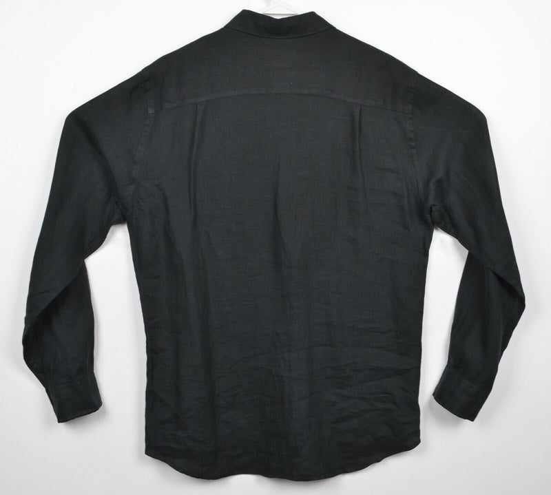 Armani Exchange A|X Men's Medium 100% Linen Solid Black Button-Front Shirt