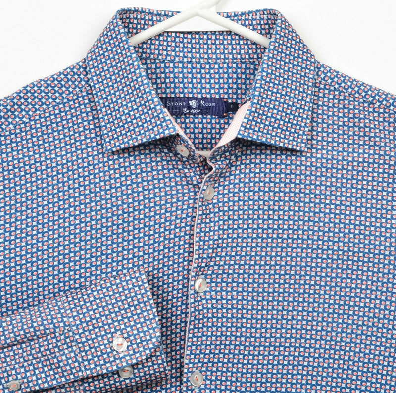 Stone Rose Men's 2 (Small) Blue Orange Dot Geometric Party Button-Front Shirt