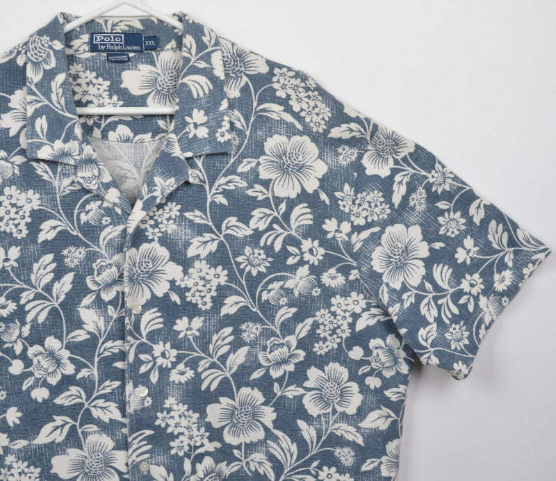 Polo Ralph Lauren Men's 2XL Floral Blue Loop Collar Button-Front Camp Shirt