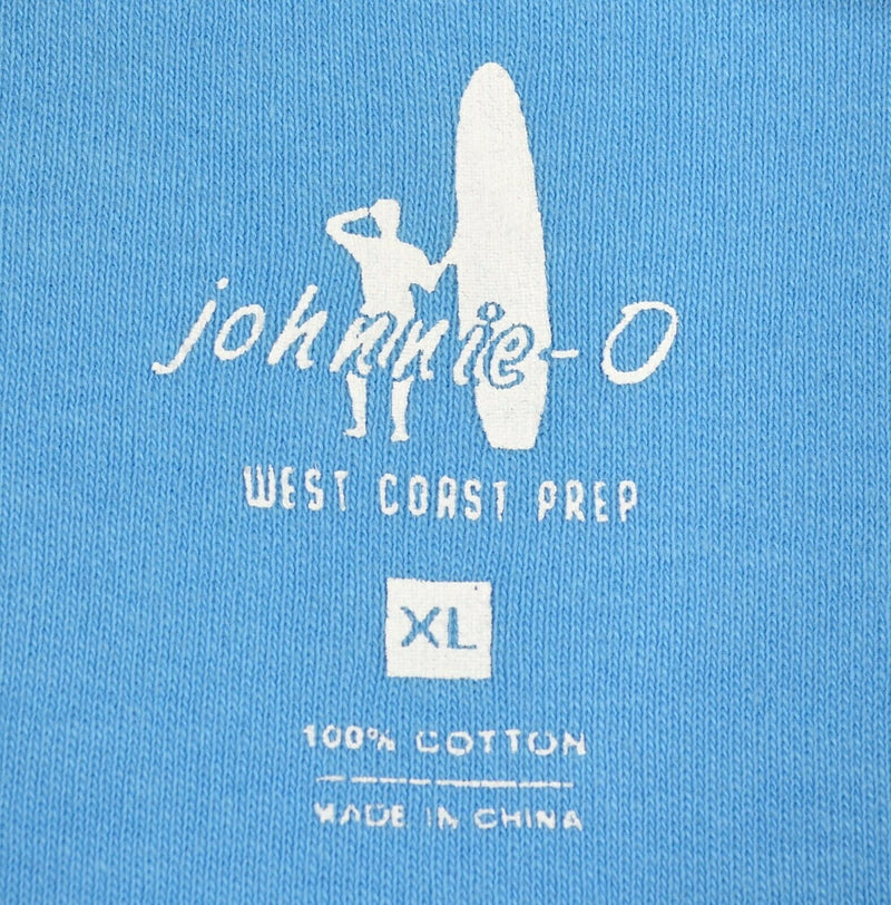 Johnnie-O Men's Sz XL 1/4 Zip Solid Blue Surfer Logo Pullover Sweatshirt