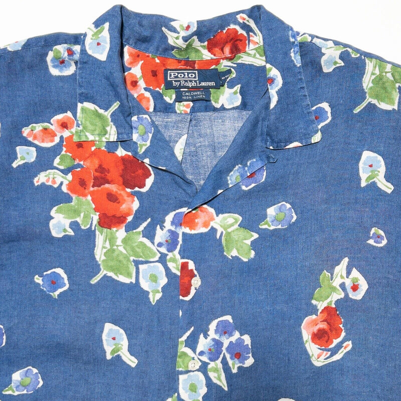 Polo Ralph Lauren Linen Camp Shirt 2XL Men's Caldwell Floral Blue Vint