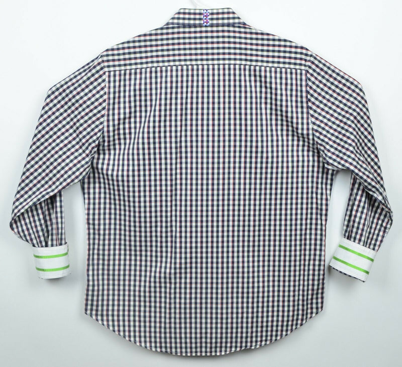 Robert Graham X Men's XL Classic Flip Cuff Navy Blue Check Button-Front Shirt