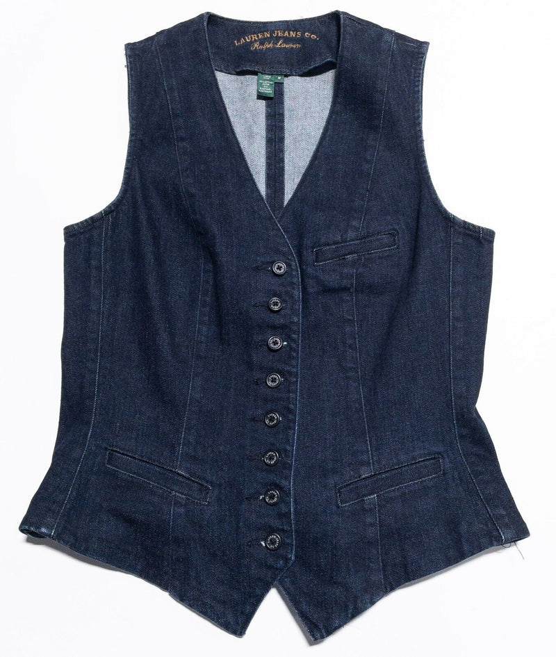 Ralph Lauren Denim Vest Women's Medium Blue 8-Button Lauren Jeans Co. Indigo