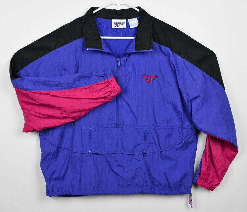 Vtg 90s Reebok Adult Sz Large Colorblock Blue Pink Black Windbreaker Jacket