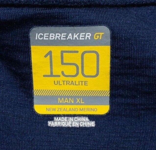 Icebreaker GT Merino Wool Mens XL 150 Ultralite Base Layer T-Shirt Blue L/S Crew