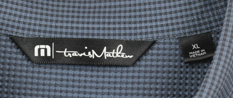 Travis Mathew Men's Sz XL Blue Back Micro-Check Plaid Logo Golf Polo Shirt
