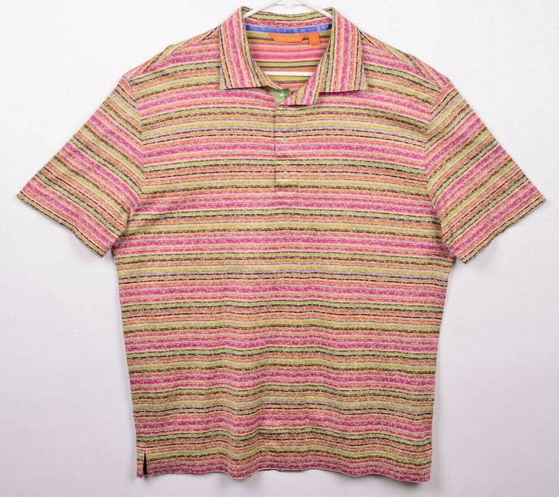 Robert Graham Men's XL Mulitcolor Striped Floral Short Sleeve Polo Shirt