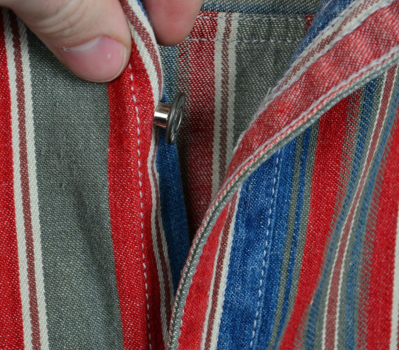 Vtg 90s Levi's Mens Sz Large Metal Rivet Buttons Red Blue Striped Railroad Shirt