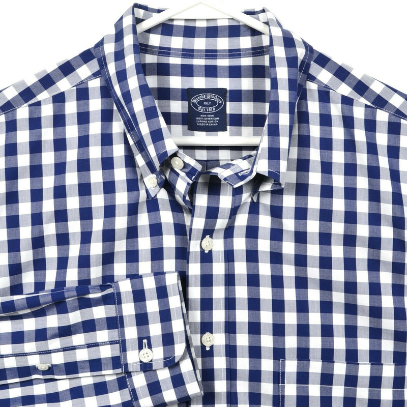 Brooks Brothers Men's XLT (Tall) Non-Iron Blue Gingham Check Button-Down Shirt