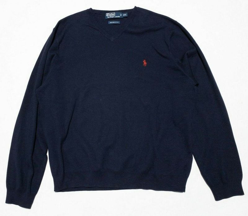 Polo Ralph Lauren Sweater Men's 2XL V-Neck Pima Cotton Navy Blue Pullover