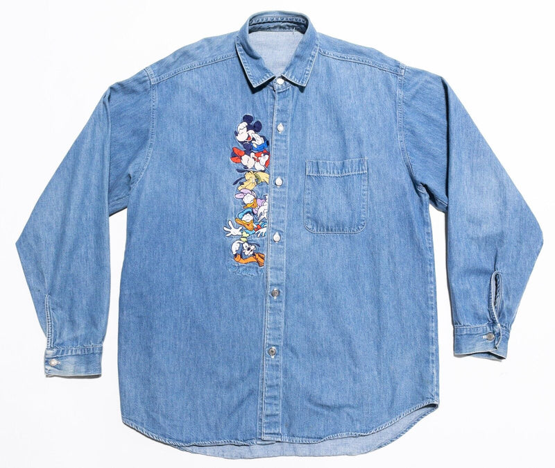 Vintage Disney Denim Shirt Women's XL/2XL Characters Minnie Mickey Goofy Donald