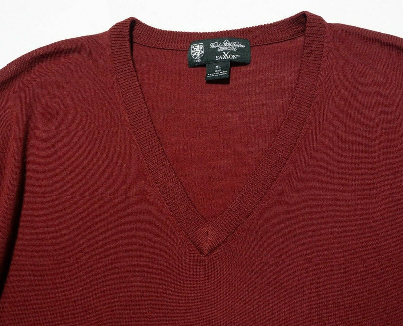 Brooks Brothers Sweater Men's XL Saxxon Wool V-Neck Red Pullover Country Club