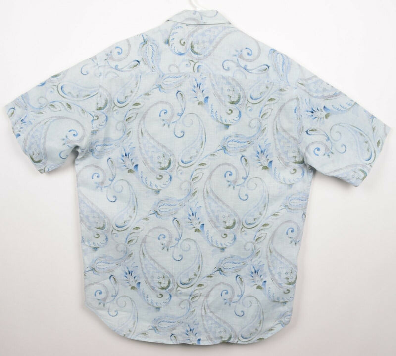 Tommy Bahama Men's Sz Medium 100% Linen Paisley Blue Swirl Aloha Hawaiian Shirt