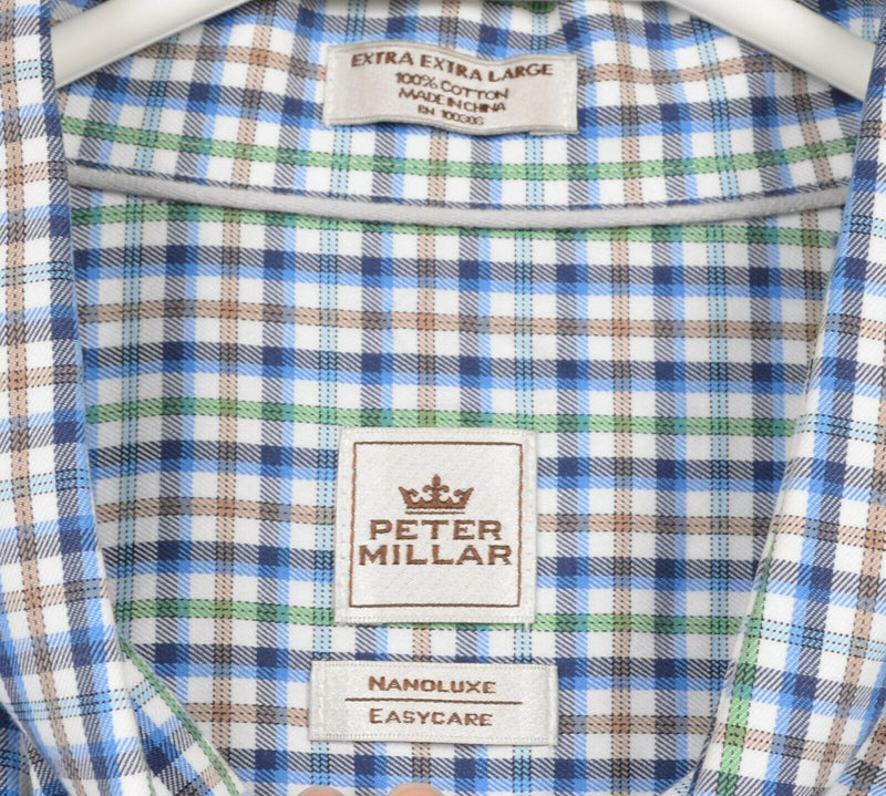 Peter Millar Men's 2XL Nanoluxe Easy Care Blue Plaid Check Button-Down Shirt