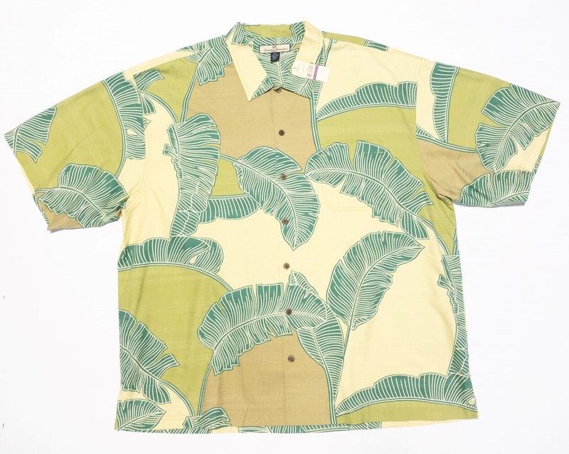 Tommy Bahama Silk Shirt XXL Camp Hawaiian Palm Away Floral Green Men's 2XL