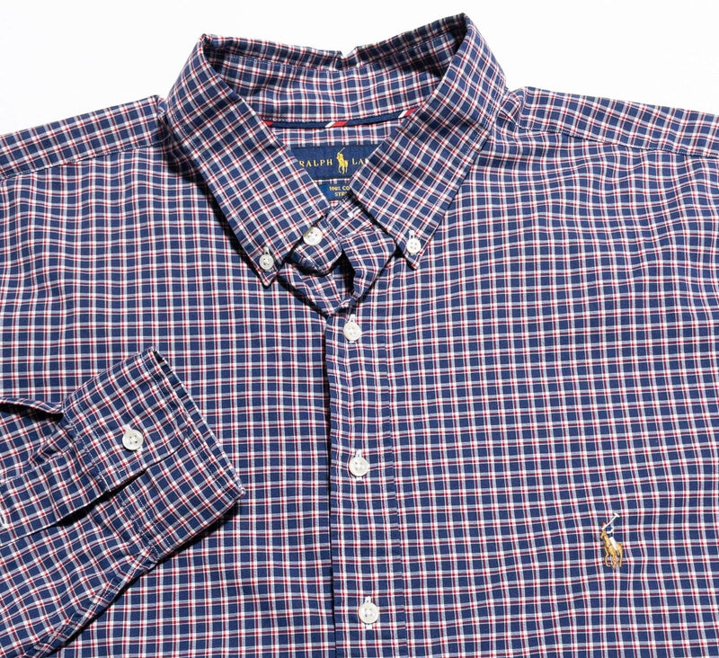 Polo Ralph Lauren Shirt Mens 2XL+ Stretch Button-Down Plaid Red Blue Long Sleeve