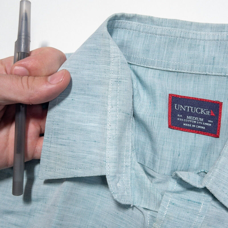 UNTUCKit Linen Shirt Medium Men's Light Green/Blue Long Sleeve Button-Front