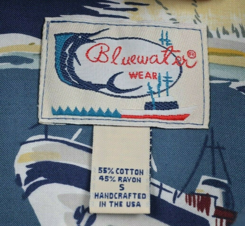 Bluewater Wear Men's Sz Small Sailboat Ships Rayon Blend USA Hawaiian Shirt