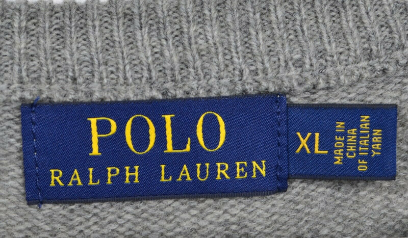 Polo Ralph Lauren Men's Sz XL 100% Lambswool Gray V-Neck Pullover Sweater