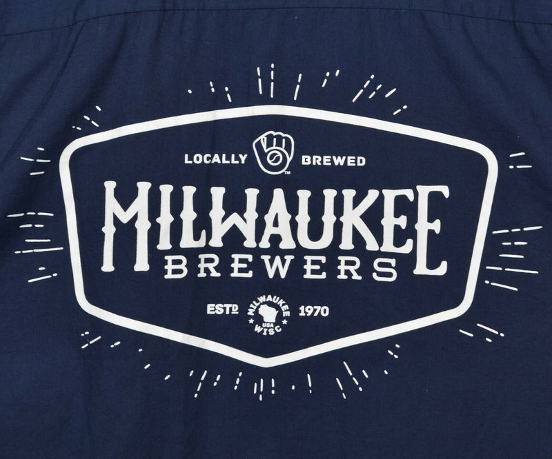 Milwaukee Brewers Men's Sz Medium Brewmaster Miller Beer Navy Blue Work Shirt
