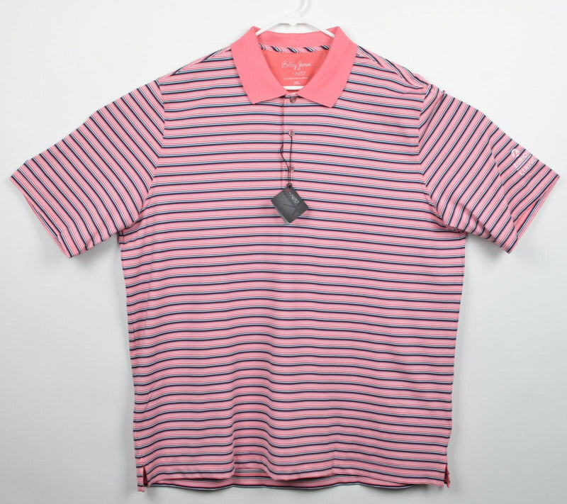Bobby Jones X-H20 Men's Sz 2XL Pink Navy Striped Performance Golf Polo Shirt
