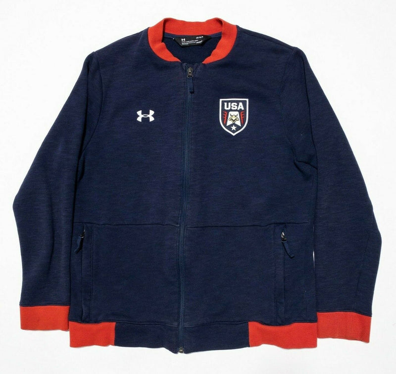 Under Armour USA Men's Large Jacket Bomber Blue Red Full Zip Sweatshirt