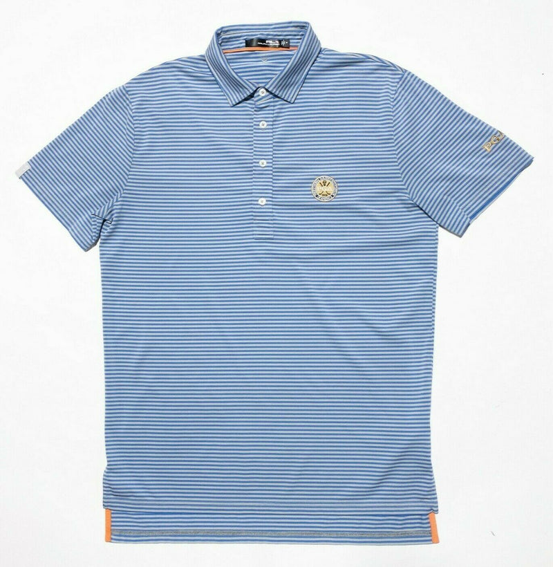 RLX Ralph Lauren Golf Polo Medium Men Wicking PGA Golf Association Blue Striped