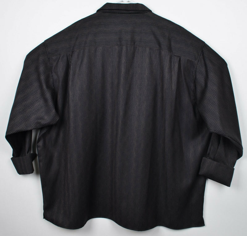 Genelli Men's 5XL Rayon Shiny Party Disco Brown Stripe Button-Front Camp Shirt
