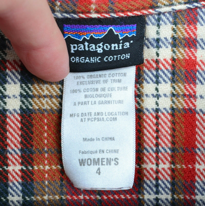 Patagonia Women's 4 Fjord Flannel Orange Plaid Long Sleeve Button-Front Shirt