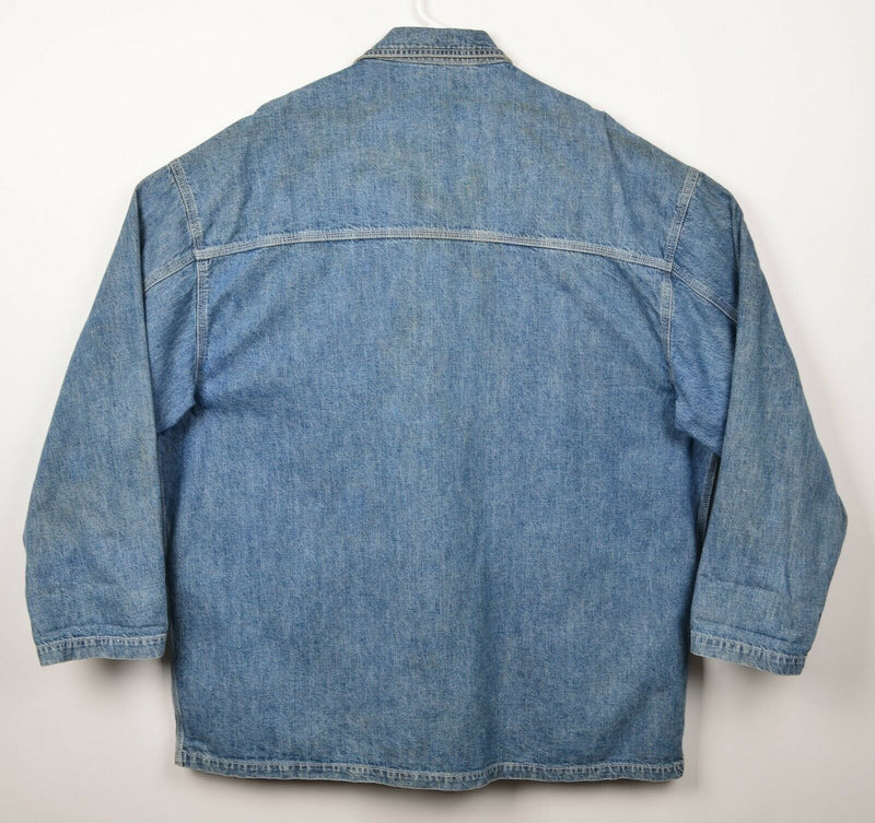 Vtg 90s Gap Men's Large Denim Chore Barn Rivet Indigo Oversized STAINED Jacket