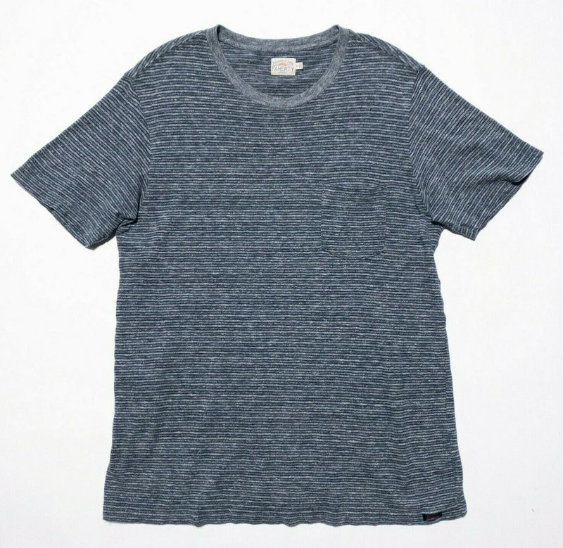 Faherty T-Shirt Medium Men's Pocket Crew Neck Short Sleeve Blue Striped