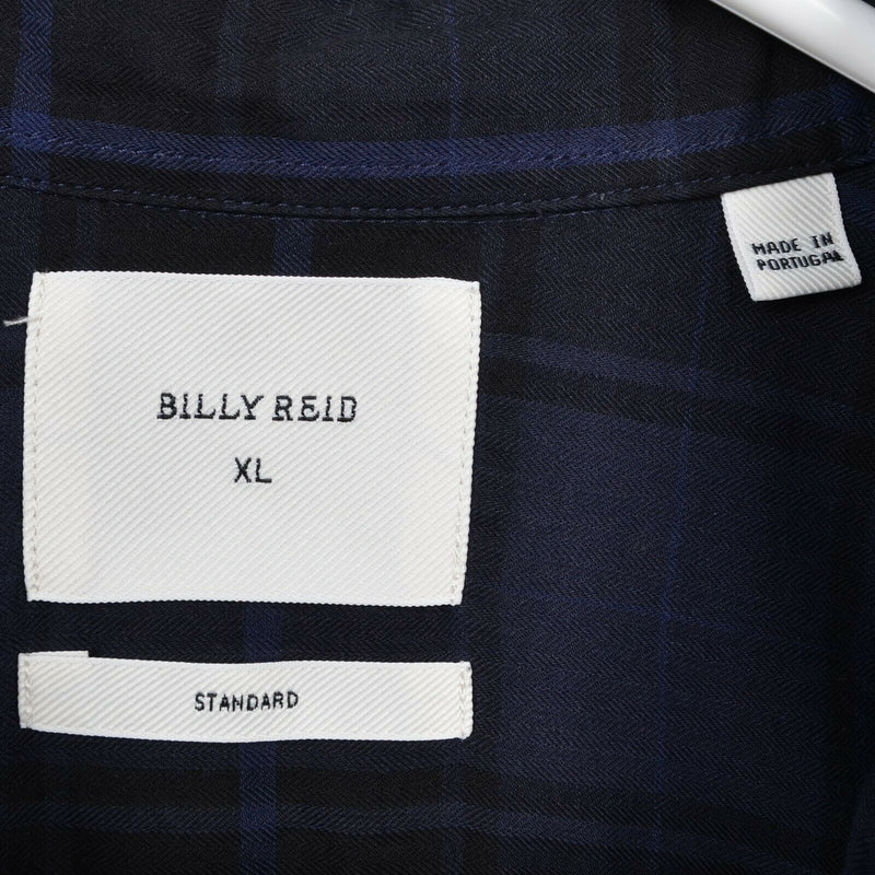 Billy Reid Men's XL Standard Navy Blue Plaid Long Sleeve Button-Down Shirt