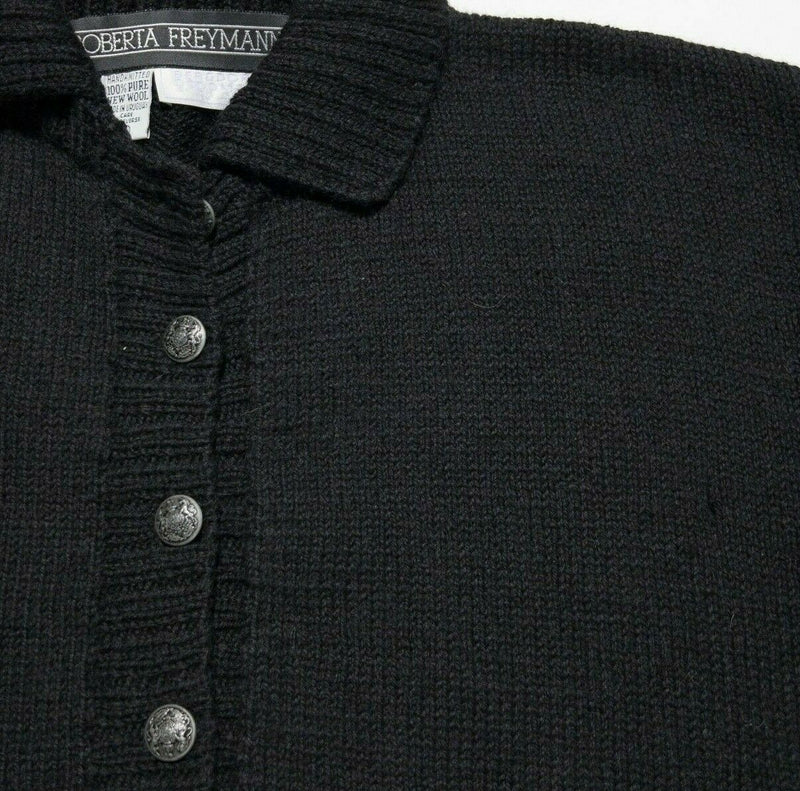 Roberta Freymann Women's Large Wool Handknit Black Bergdorf Goodman Sweater