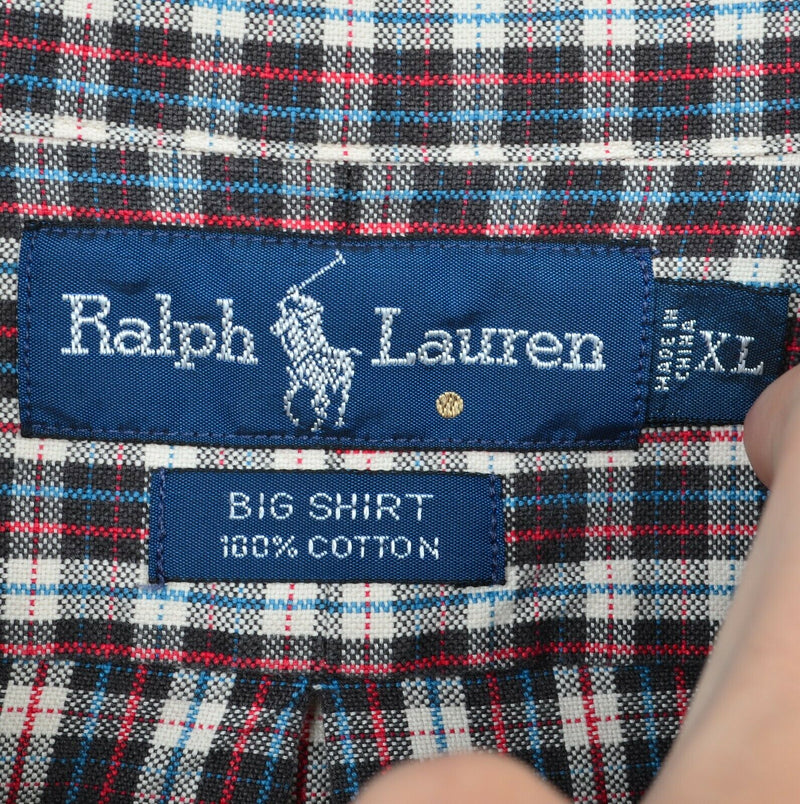 Polo Ralph Lauren Men's XL "Big Shirt" Red Blue Plaid Pony Button-Down Shirt