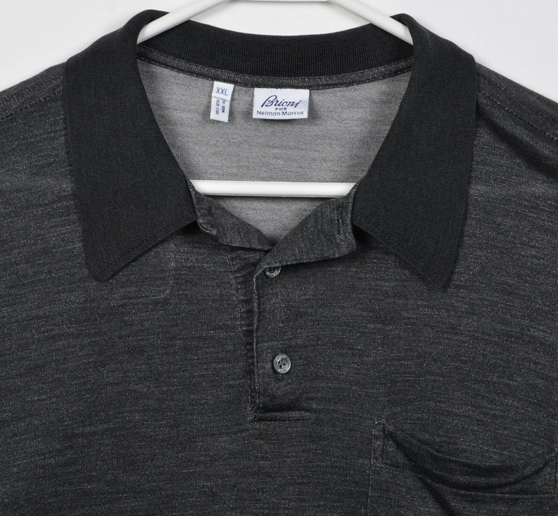 Vintage Brioni Neiman Marcus Men's 2XL 100% Silk Gray Short Sleeve Polo Shirt