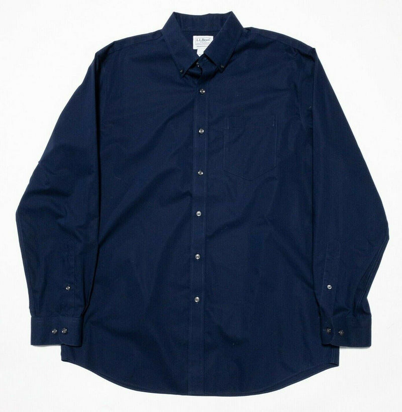L.L. Bean Wrinkle-Free Poplin Shirt Button-Down Navy Blue Men's Medium