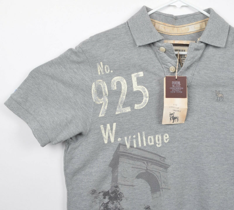 Ruehl No. 925 Men's Sz 2XL? Abercrombie & Fitch Gray Graphic Bulldog Polo Shirt