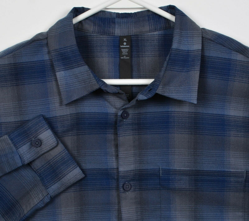 Lululemon Men's XL Masons Peak Blue Gray Plaid Athleisure Stretch Flannel Shirt