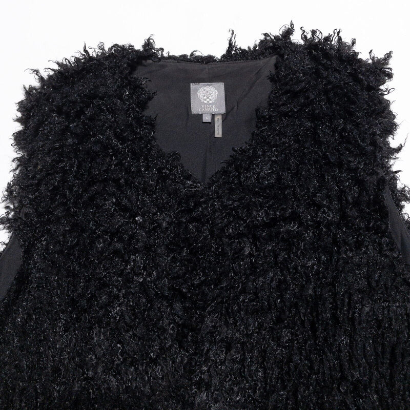 Vince Camuto Faux Fur Vest Women's Large Curly Lined Pockets Sleeveless Black